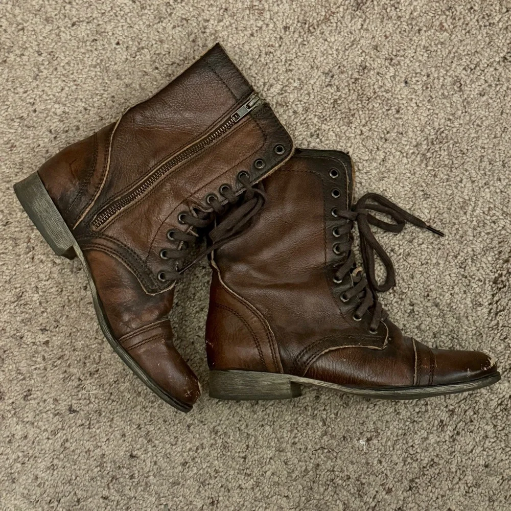 Steve Madden Brown Troopa Combat Lace Up Tie Boots